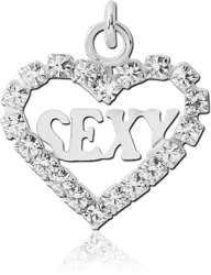 RHODIUM PLATED BASE METAL JEWELED SEXY HEART CHARM