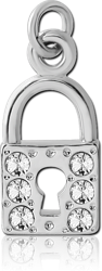 RHODIUM PLATED BASE METAL JEWELED LOCK CHARM