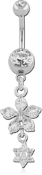 SURGICAL STEEL GRADE 316L DOUBLE JEWELED NAVEL BANANA WITH FLOWER CHARM