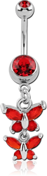 SURGICAL STEEL GRADE 316L DOUBLE JEWELED NAVEL BANANA WITH BUTTERFLY CHARM