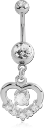 SURGICAL STEEL GRADE 316L DOUBLE JEWELED NAVEL BANANA WITH HEART CHARM