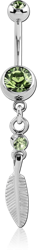 SURGICAL STEEL GRADE 316L DOUBLE JEWELED NAVEL BANANA WITH FEATHER CHARM