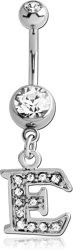 SURGICAL STEEL GRADE 316L DOUBLE JEWELED NAVEL BANANA WITH JEWELED LETTER CHARM - E
