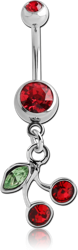 SURGICAL STEEL GRADE 316L DOUBLE JEWELED NAVEL BANANA WITH CHERRIES CHARM
