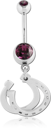 SURGICAL STEEL GRADE 316L DOUBLE JEWELED NAVEL BANANA WITH HORSESHOE SHADOW CHARM