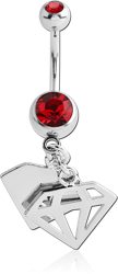 SURGICAL STEEL GRADE 316L DOUBLE JEWELED NAVEL BANANA WITH DIAMOND SHADOW CHARM
