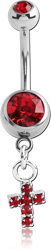 SURGICAL STEEL GRADE 316L DOUBLE JEWELED NAVEL BANANA WITH CROSS CHARM