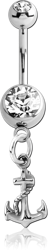 SURGICAL STEEL GRADE 316L DOUBLE JEWELED NAVEL BANANA WITH CHARM - ANCHOR