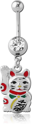 SURGICAL STEEL GRADE 316L JEWELED NAVEL BANANA WITH CHARM - CHINESE CAT