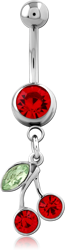 SURGICAL STEEL GRADE 316L JEWELED VALUE NAVEL BANANA WITH CHERRIES CHARM