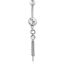SURGICAL STEEL GRADE 316L JEWELED NAVEL BANANA WITH ATTACHMENT