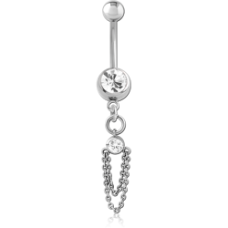 SURGICAL STEEL GRADE 316L JEWELED NAVEL BANANA WITH ATTACHMENT