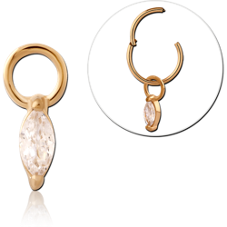 GOLD PVD 18K COATED SURGICAL STEEL GRADE 316L SLIDING JEWELED CHARM FOR HINGED SEGMENT RING