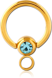 GOLD PVD COATED SURGICAL STEEL GRADE 316L VALUE JEWELED BALL CLOSURE RING WITH HORIZONTAL HOOP