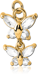 GOLD PLATED BASE METAL JEWELED DOUBLE BUTTERFLY CHARM