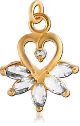 GOLD PLATED BASE METAL JEWELED HEART CHARM