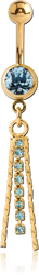 GOLD PVD COATED SURGICAL STEEL GRADE 316L JEWELED NAVEL BANANA WITH JEWELED DANGLE CHARM