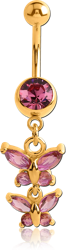 GOLD PVD COATED SURGICAL STEEL GRADE 316L JEWELED NAVEL BANANA WITH BUTTERFLY CHARM
