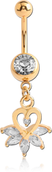 GOLD PVD COATED SURGICAL STEEL GRADE 316L JEWELED NAVEL BANANA WITH JEWELED HEART CHARM