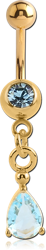 GOLD PVD COATED SURGICAL STEEL GRADE 316L PREMIUM CRYSTAL JEWELED MINI NAVEL BANANA WITH PRONG SET PEAR CHARM