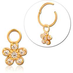 STERLING 925 SILVER GOLD PVD JEWELED SLIDING CHARM FOR HINGED SEGMENT RING