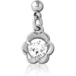 SURGICAL STEEL GRADE 316L JEWELED SCREW ON CHARM WITH MICRO THREADED BALL - FLOWER