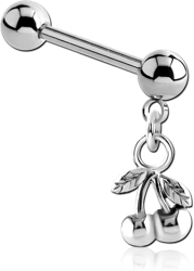 SURGICAL STEEL GRADE 316L MICRO BARBELL WITH DANGLING CHARM - CHERRIES