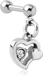 SURGICAL STEEL GRADE 316L JEWELED MICRO BARBELL WITH DANGLING CHARM - HEART