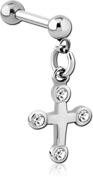 SURGICAL STEEL GRADE 316L MICRO BARBELL WITH DANGLING CHARM - CROSS