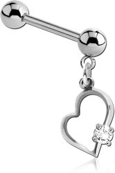 SURGICAL STEEL GRADE 316L MICRO BARBELL WITH DANGLING PRONG SET CHARM - HEART