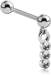SURGICAL STEEL GRADE 316L MICRO BARBELL WITH TRIPLE JEWELED CHARM