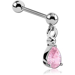 SURGICAL STEEL GRADE 316L MICRO BARBELL WITH PRONG SET TEAR DROP JEWEL CHARM