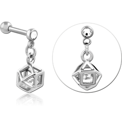 SURGICAL STEEL GRADE 316L JEWELED MICRO BARBELL WITH CHARM