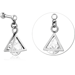 SURGICAL STEEL GRADE 316L MICRO BARBELL CLEAR GEM WITH TRIANGLE FRAME CHARM
