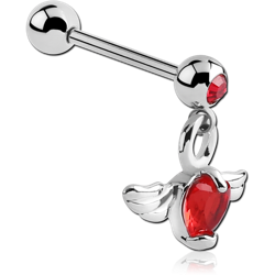 SURGICAL STEEL GRADE 316L JEWELED MICRO BARBELL WITH WINGED HEART CHARM