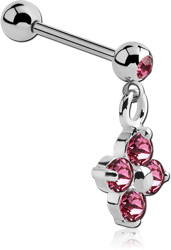 SURGICAL STEEL GRADE 316L JEWELED MICRO BARBELL WITH FLOWER CHARM