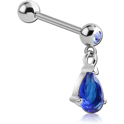 SURGICAL STEEL GRADE 316L JEWELED MICRO BARBELL WITH TEAR DROP CHARM