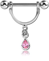 SURGICAL STEEL GRADE 316L NIPPLE STIRRUP WITH TEAR DROP JEWELED CHARM