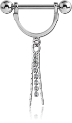 SURGICAL STEEL GRADE 316L NIPPLE STIRRUP WITH JEWELED CHARM