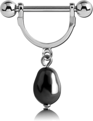 SURGICAL STEEL GRADE 316L NIPPLE STIRRUP WITH ORGANIC SYNTHETIC PEARL CHARM
