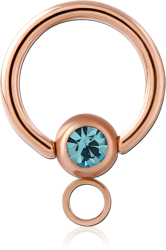 ROSE GOLD PVD COATED SURGICAL STEEL GRADE 316L VALUE JEWELED BALL CLOSURE RING WITH HORIZONTAL HOOP