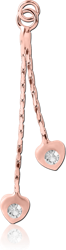 ROSE GOLD PLATED BASE METAL JEWELED CHARM - DOUBLE HEART DANGLE