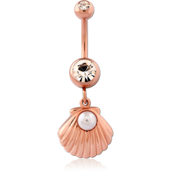 ROSE GOLD PVD COATED SURGICAL STEEL GRADE 316L DOUBLE JEWELED NAVEL BANANA WITH CHARM