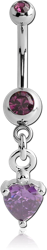 SURGICAL STEEL GRADE 316L DOUBLE JEWELED MINI NAVEL BANANA WITH HEART JEWEL CHARM