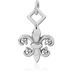 SURGICAL STEEL GRADE 316L CHARM FLEUR DE LIS WITH TRIPLE CLEAR GEMS