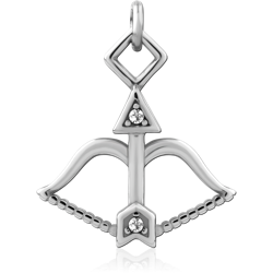 SURGICAL STEEL GRADE 316L CHARM BOW AND ARROW WITH CLEAR GEM ACCENTS