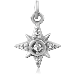 SURGICAL STEEL GRADE 316L CHARM STARBURST EIGHT-POINTED DESIGN WITH PAVE CLUSTER GEMS