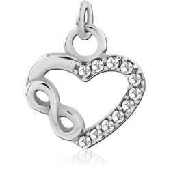SURGICAL STEEL GRADE 316L CHARM HEART OUTLINE WITH INFINITY LOOP AND PAVE GEMS