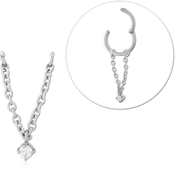 SURGICAL STEEL GRADE 316L CHAIN CHARM SINGLE CHAIN WITH SOLITAIRE GEM DROP