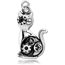 SURGICAL STEEL GRADE 316L CHARM - CAT STEAMPUNK